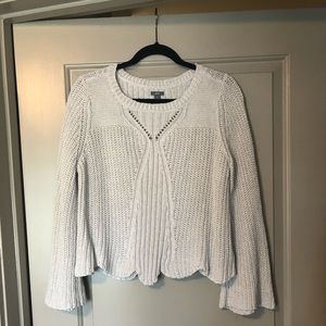 White Crop Sweater with Bell Sleeves